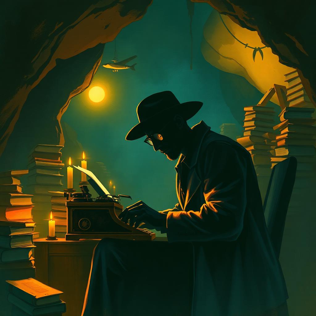 Xavi Nevada, autor de fantasía, terror y humor absurdo, escribiendo en su cueva